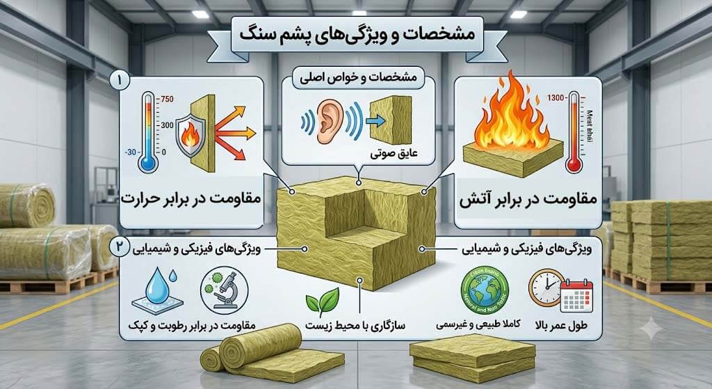مشخصات و ویژگیهای پشم سنگ